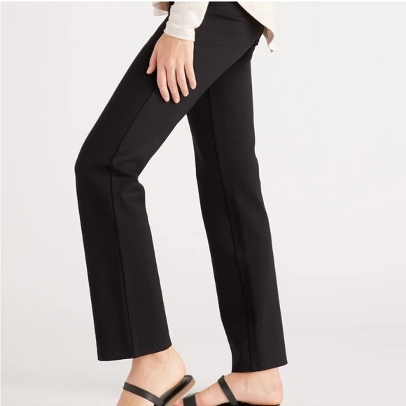 Quince Ultra Stretch Ponte Knit Classic Black Straight-Leg Pants - Picture 3 of 13